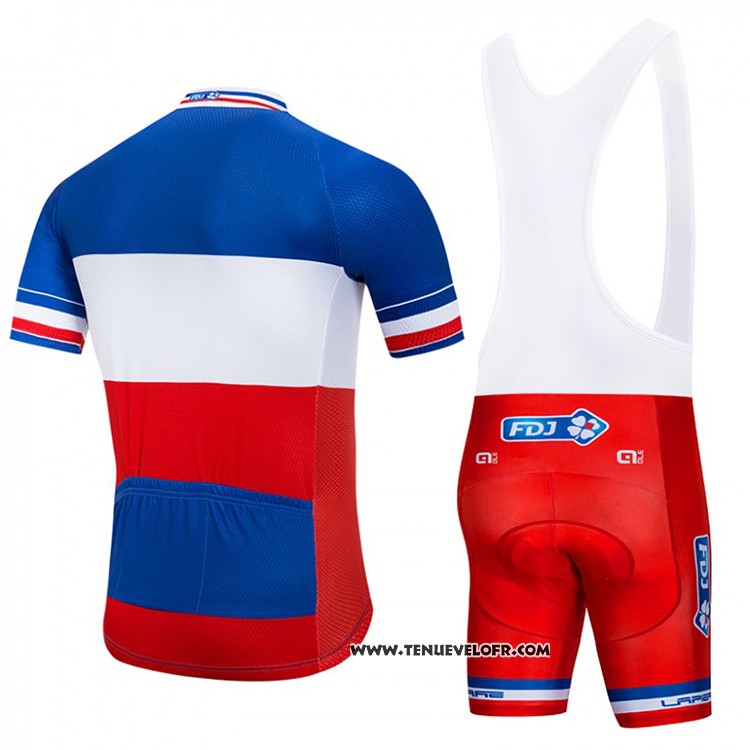 2018 Maillot Ciclismo FDJ Bleu Blanc Rouge Manches Courtes et Cuissard